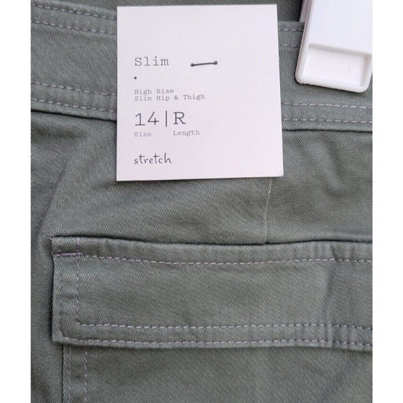 A New Day Slim High Rise Jeans Size 14 Womens Green Chino Stretch Denim Boho NWT - Picture 3 of 6